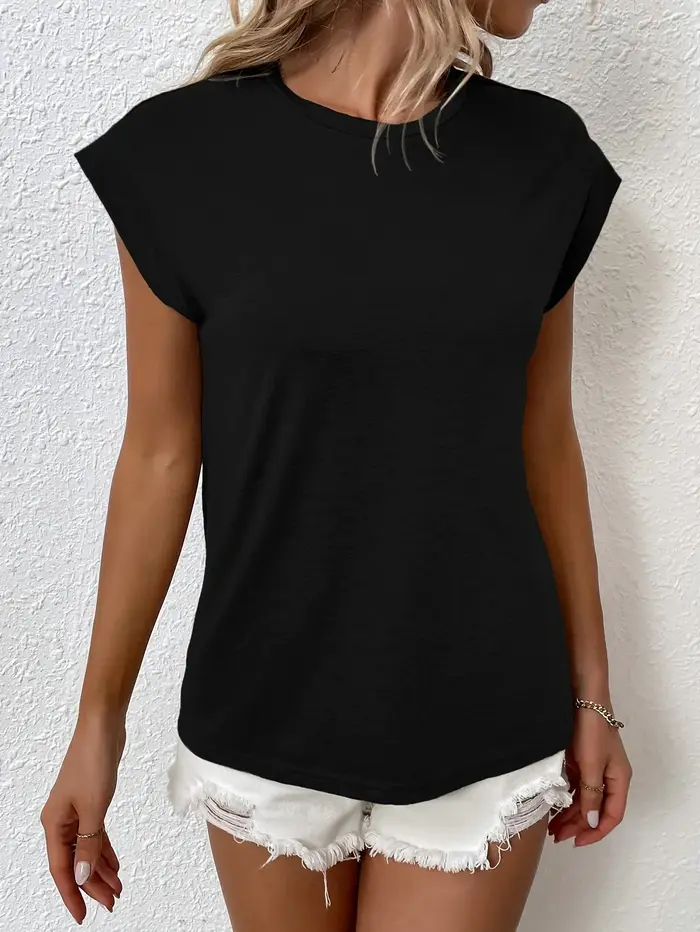 T-shirt à col rond de couleur unie vibrante - Style décontracté
