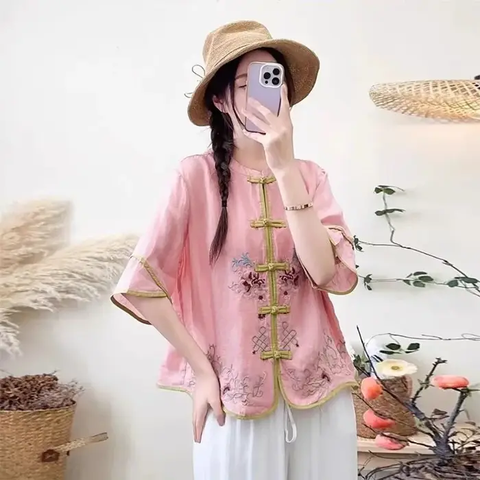 Brodé Vintage T-Shirts haut pour femme t-shirt d'été