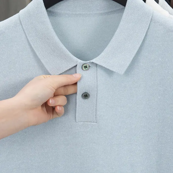 Polo en tricot de lin respirant de haute qualité 2026 – Hauts simples en maille unie pour hommes – Chemises pull en lyocell à manches courtes pour l'été