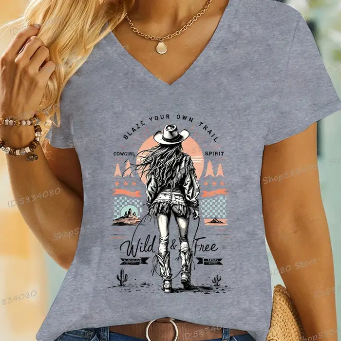 Rétro Cowgirl sauvage et gratuit imprimé T-shirt Vintage désert
