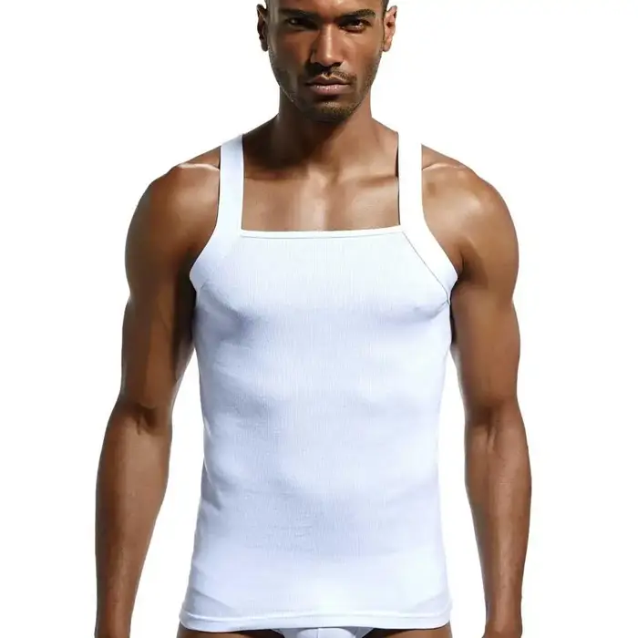 Mode homme gilet coton serré débardeur maison sommeil décontracté solide garçon Sexy taille asiatique