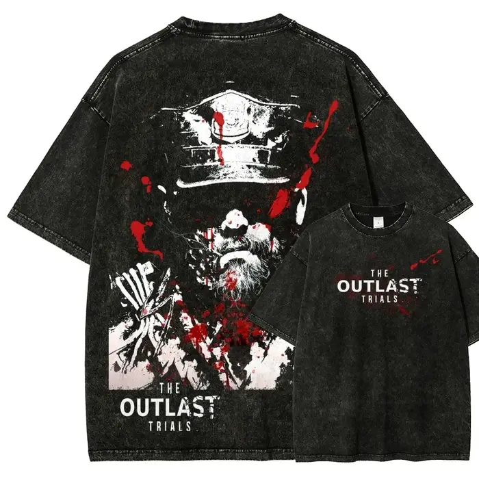 T-shirt The Outlast Trials, style vintage délavé, motif de jeu d'horreur, unisexe, coupe oversize, c