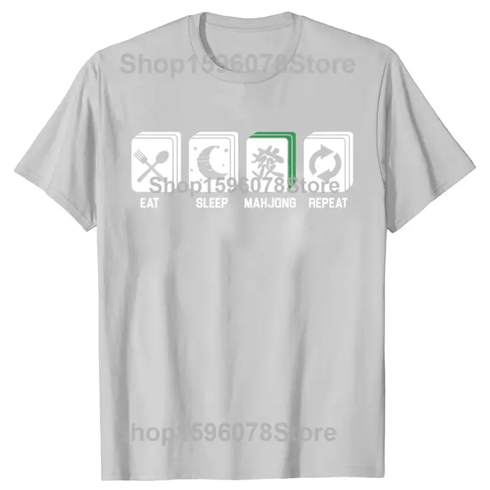 T-shirt humoristique « Manger, dormir, jouer au Mahjong » avec tuiles de Mahjong, jeu de société chi