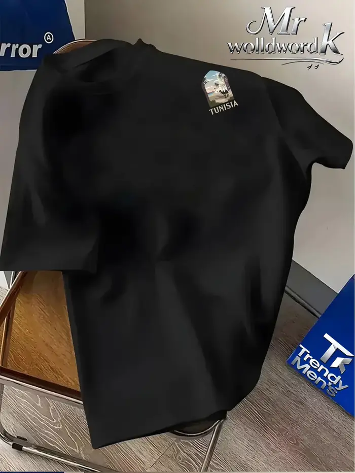 T-shirt pour homme de style nord-africain avec un motif de désert et de mosquée tunisiens