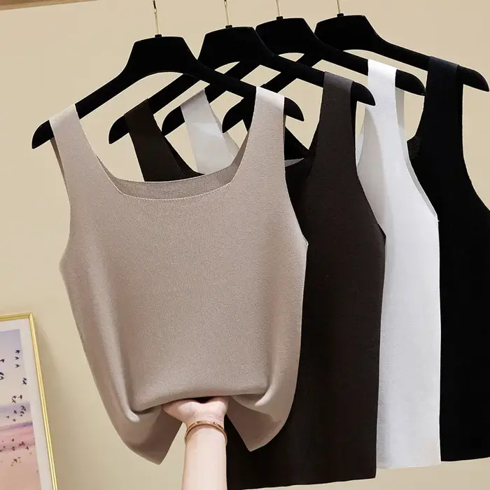 Nouveau débardeur femme col rond blanc et noir
