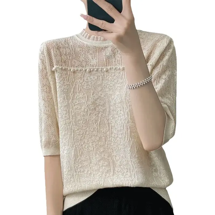 T-shirt en dentelle française pour femme