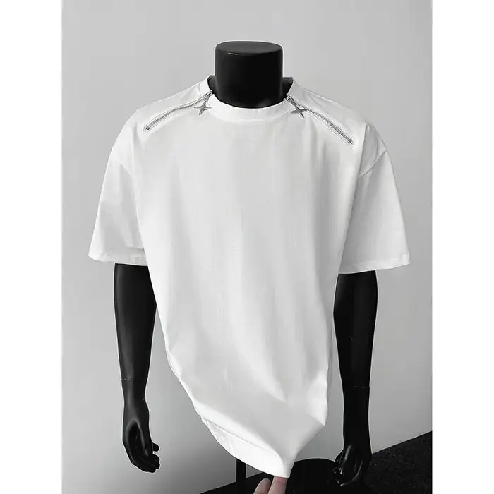 Respirant hommes col rond T-Shirt homme Zip détail Design tendance nouveau Streetwear urbain décontracté été