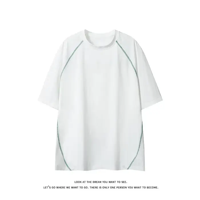 T-shirt homme été tendance ample style vintage américain manches courtes col rond polyvalent couple contrastant surpiqué