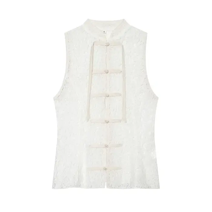 Débardeur blanc en dentelle pour femme – Hauts d'été sans manches pour femme – Débardeurs esthétique