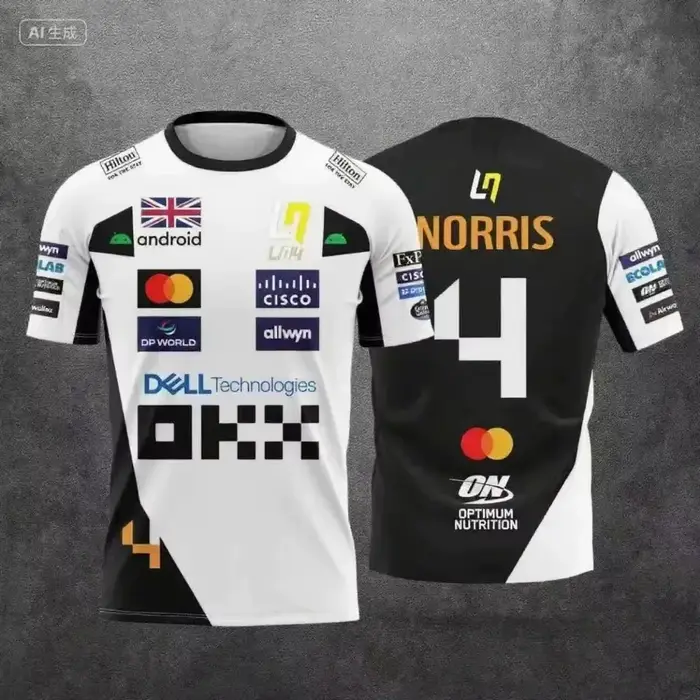 T-shirt de sport à séchage rapide McLaren Team Lando Norris N°4 & N°81 Style Combinaison de Course 2026 Confort Respirant Design Exclusif pour les Fans de F1