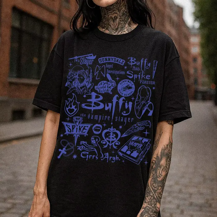 T-shirt imprimé Buffy The Vampire Slayer pour femmes, tendance mode printemps/été, haut en pur coton