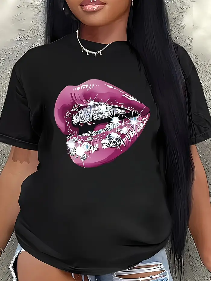 T-shirt graphique lèvres sexy pour femme