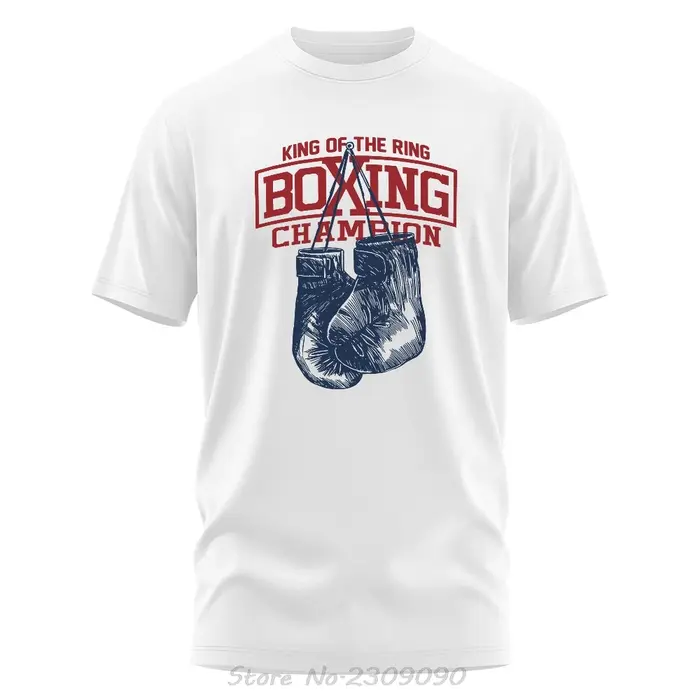 Roi de l'anneau Champion de boxe imprimé coton T-shirt Vintage GYM vêtements surdimensionné