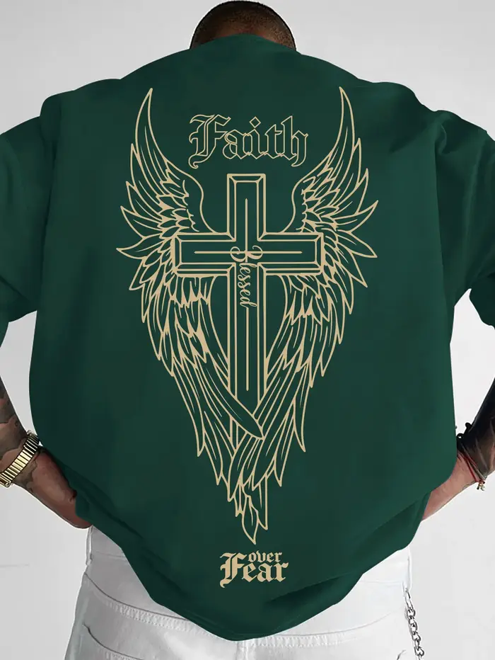 T-shirt pour homme en coton 100% avec imprimé tendance ailes de style croix d'ange américain, idéal pour les sports de plein air en été