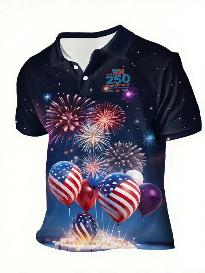 Polo patriotique USA pour homme, imprimé 3D, grandes lettres USA, drapeau USA, manches courtes, haut