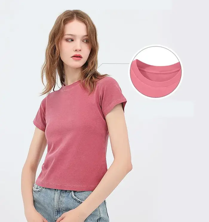 Femmes bricolage LOGO personnalisé 240GSM couleur unie mince lavé T-Shirt doux coton