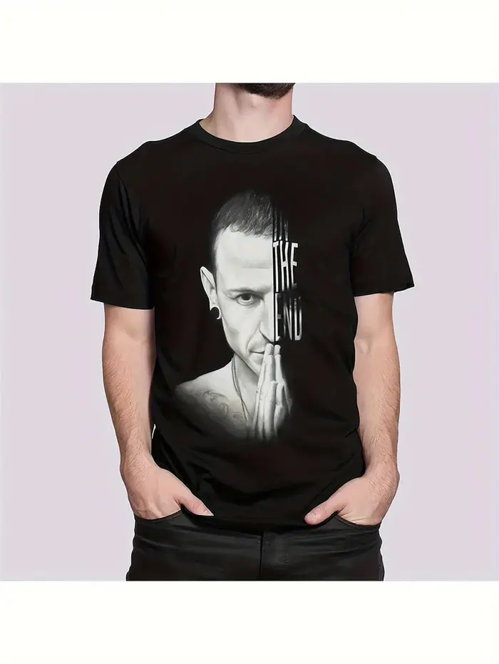 T-shirt graphique style vintage 2026 mettant en avant une partie du visage de Chester Bennington, vê