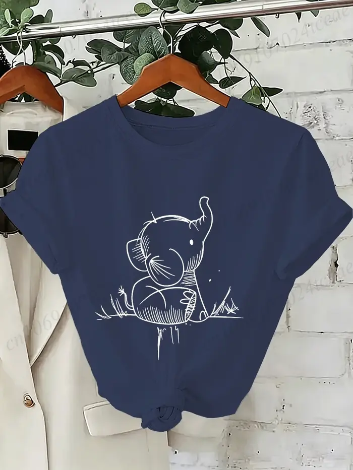 T-shirt unisexe à col rond et manches courtes pour femme, imprimé éléphant, motif animal sauvage, streetwear décontracté, coupe ample, hauts de mode quotidiens