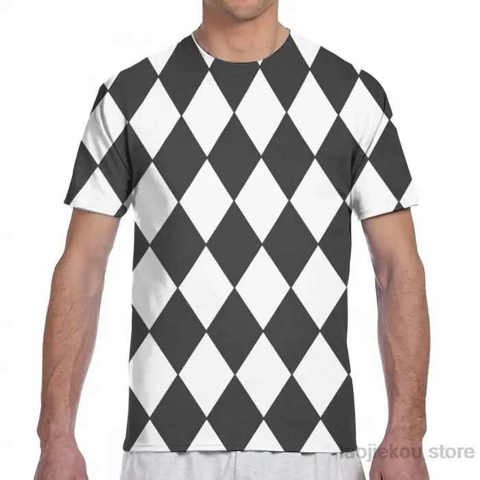 T-Shirt pour homme et femme, imprimé en noir et blanc, avec des diamants en forme de clown, de cirqu
