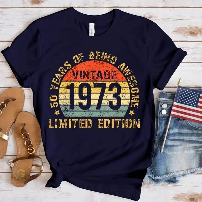 T-shirt drôle fabriqué en 1973 50th anniversaire cadeaux Cassette bande Vintage