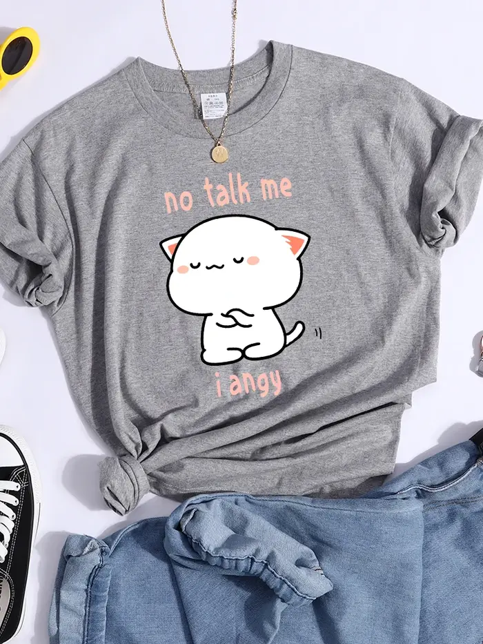 No Talk Me I Angy Arrogant Cat Kawaii T-Shirt femmes mode rue haut court Hip Hop Cool vêtements été 