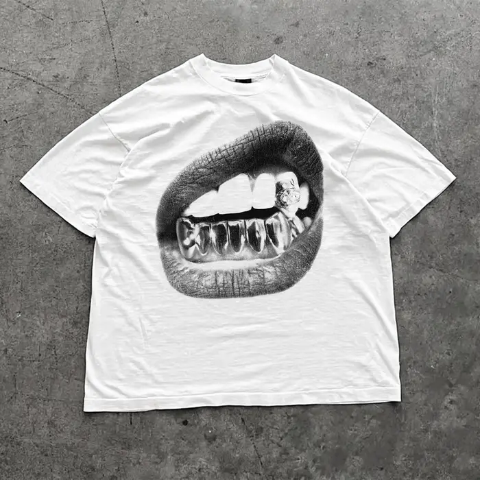 Big Lips Y2k bouche t-shirt Grillz blanc t-shirt-unisexe Y2k chemise Streetwear