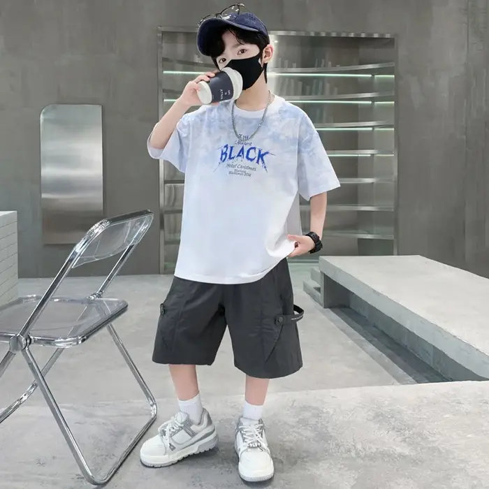 Ensemble 2 pièces d'été pour adolescents : T-shirt tie-dye à col rond et short cargo décontracté – T