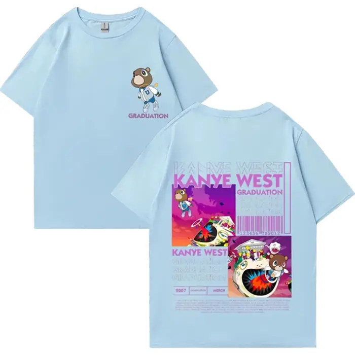 Kanye West Graduation Bear Double face imprimé t-shirt hommes femmes mode Hip Hop dessus frais à manches courtes unisexe T-shirts 72463