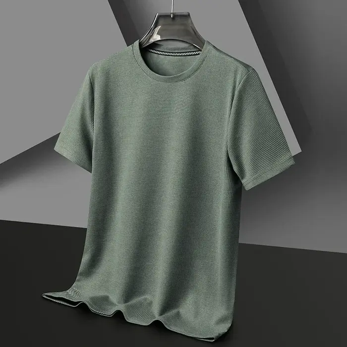Nouveau T-shirt d'été à manches courtes et col rond gaufré pour hommes