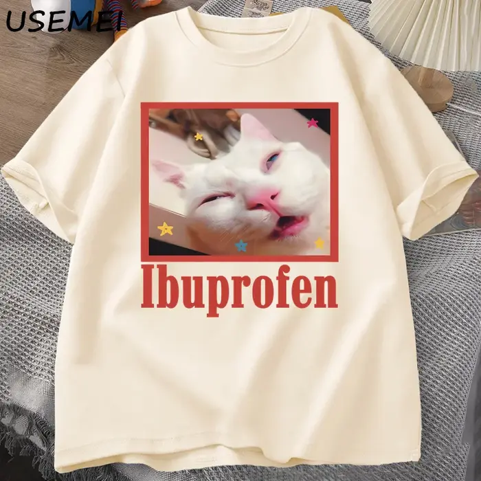 Ibuprofen chat Meme T-Shirt drôle chat graphique T-Shirt mignon chat amant coton T-Shirt décontracté