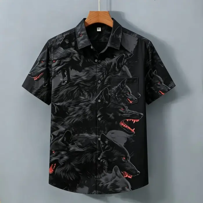 Chemise à manches courtes pour homme avec imprimé tête de loup dominant
