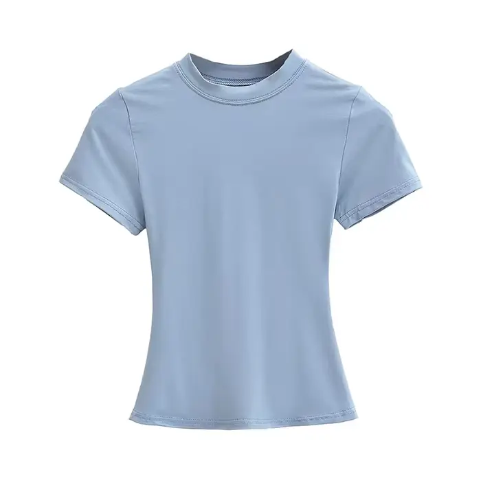 T-shirt Manches Courtes pour Femme, Décontracté, Sexy, Slim, Tendance, Solide, de Haute Qualité, Y2K