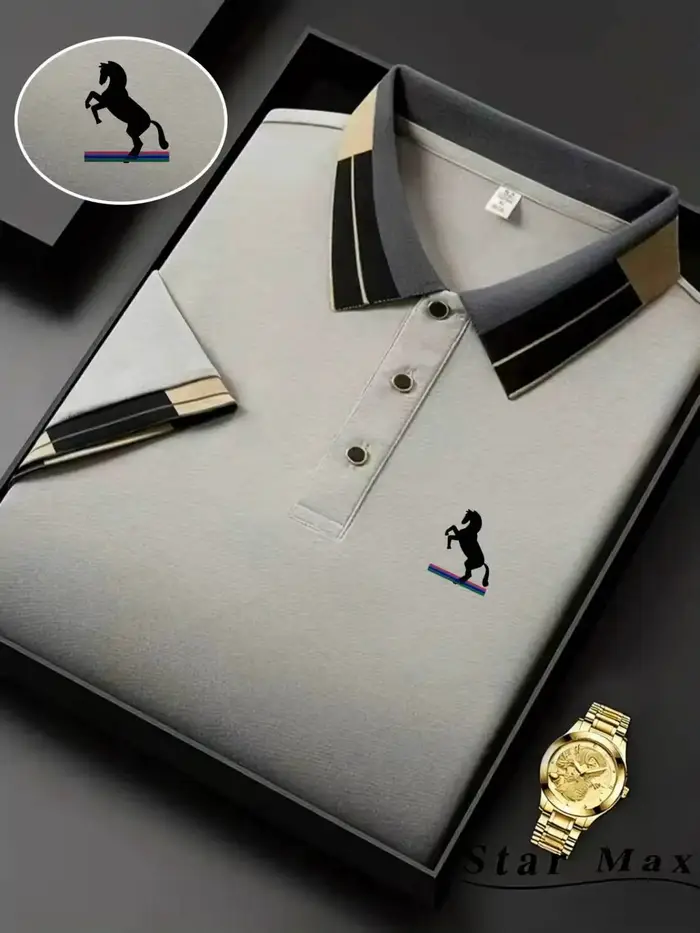 Polo homme luxe à manches courtes avec broderie cheval