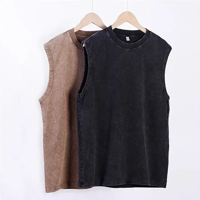 Hommes gilet Vintage lavé t-shirt 100% coton débardeurs été décontracté hauts sans manche Streetwear noir t-shirts amples femmes