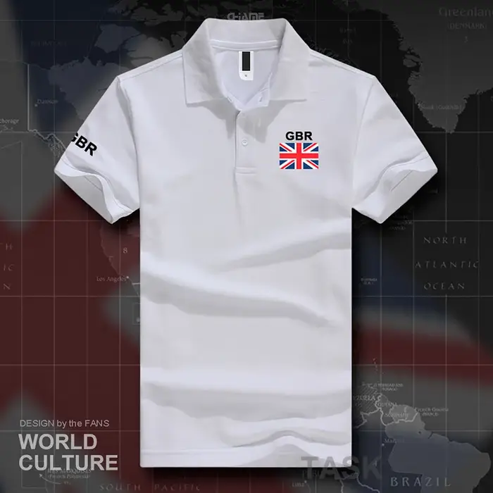 Polo à manches courtes pour hommes, Royaume-Uni de Grande-Bretagne, Marques blanches imprimées pour le pays, 2017 coton, Drapeau de l'équipe nationale