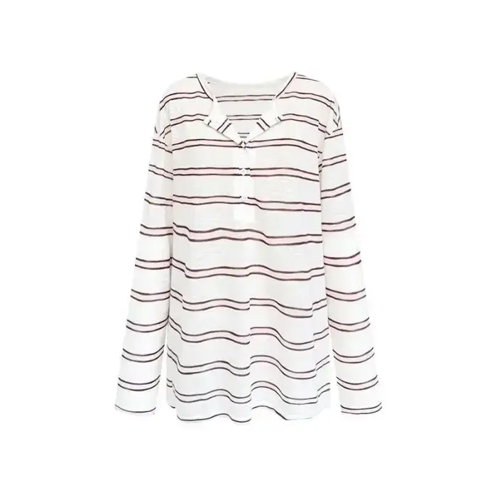 T-shirt léger décontracté à rayures à manches longues pour femme – Haut d'été unique, ample et fluid