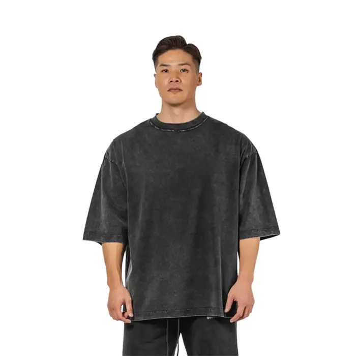 T-Shirt lavé 230G 100 coton solide surdimensionné ample Fitness hommes