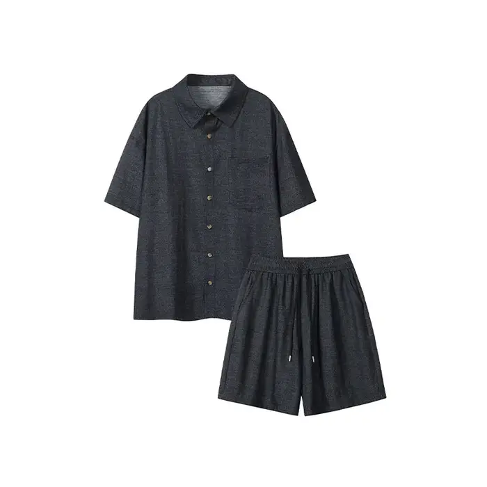 Ensemble chemise à manches courtes et short pour homme, couleur unie, coupe ample, style décontracté