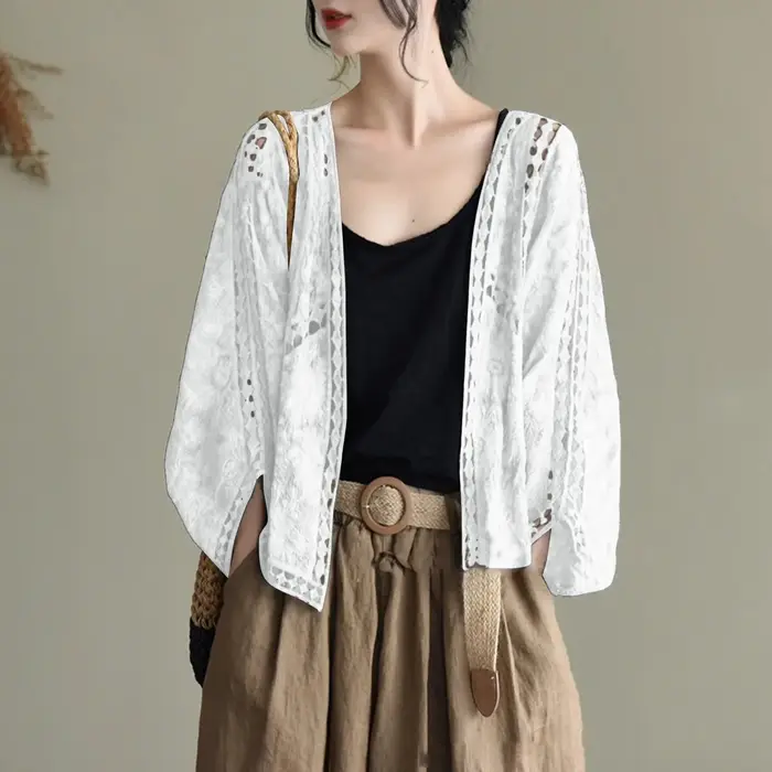Cardigan pour femmes, haut en maille ajourée d'été