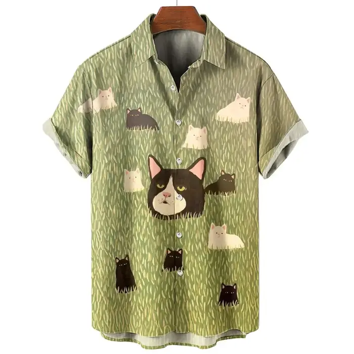 Chemises graphiques Anime Cat pour hommes, chemises décontractées pour hommes, t-shirts surdimension