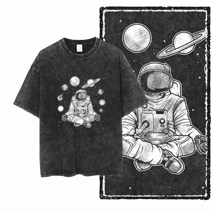 SA ASTRONAUT SPACE THEMES imprimé coton lavé à l'acide graphique unisexe t-shirt Cool Streetwear hommes t-shirts grande