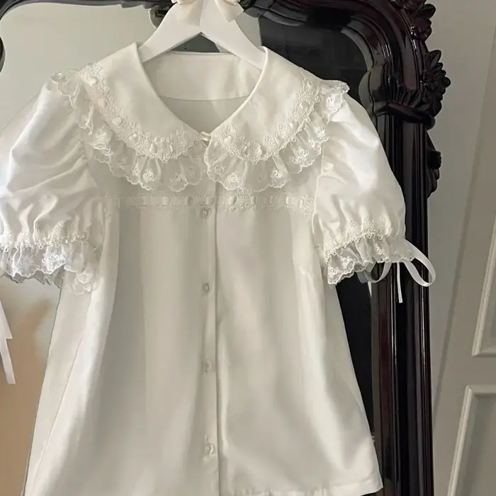 Japonais Kawaii fille doux mignon nœud Lolita chemise femmes JK col de poupée ample Blusas Femme Y2k esthétique solide Blouse hauts