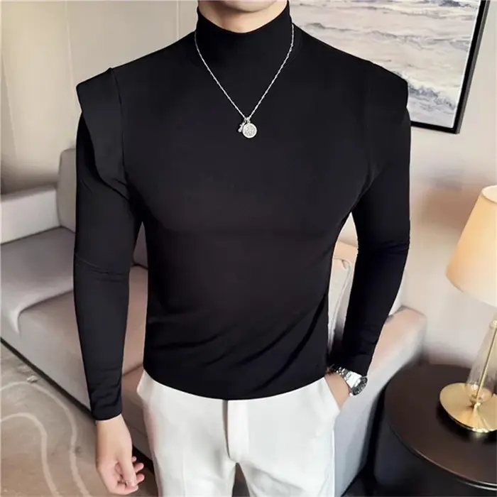 Mode faux deux pièces T-Shirts pour hommes à manches longues couleur unie élastique