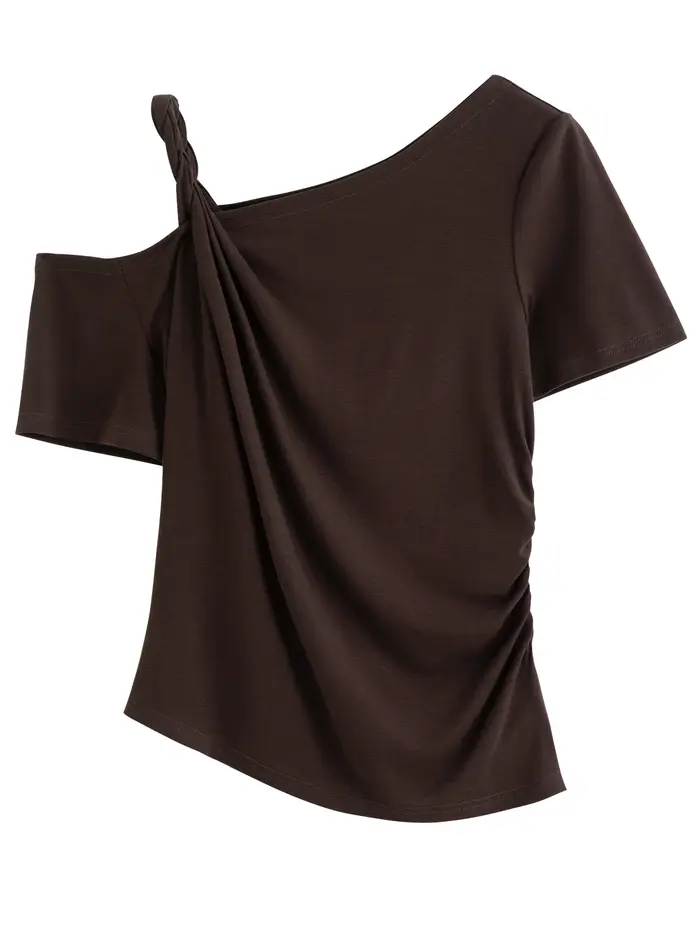 DUSHU T-shirt asymétrique à épaules dénudées pour femme