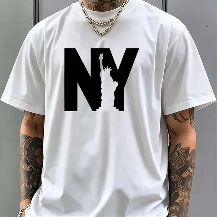 T-shirts imprimés graphiques NY pour hommes – Vêtements d'été décontractés