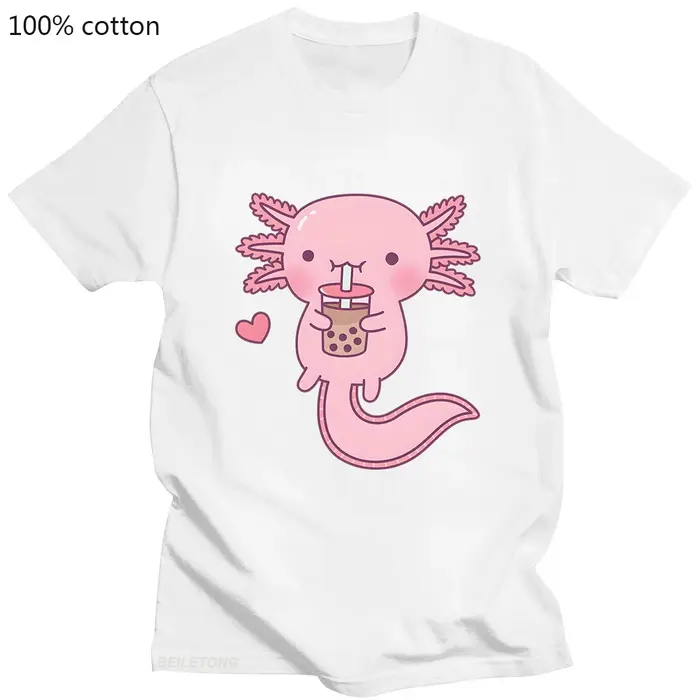 T-shirt imprimé rose Axlotl Kawaii Bubble Tea pour femmes