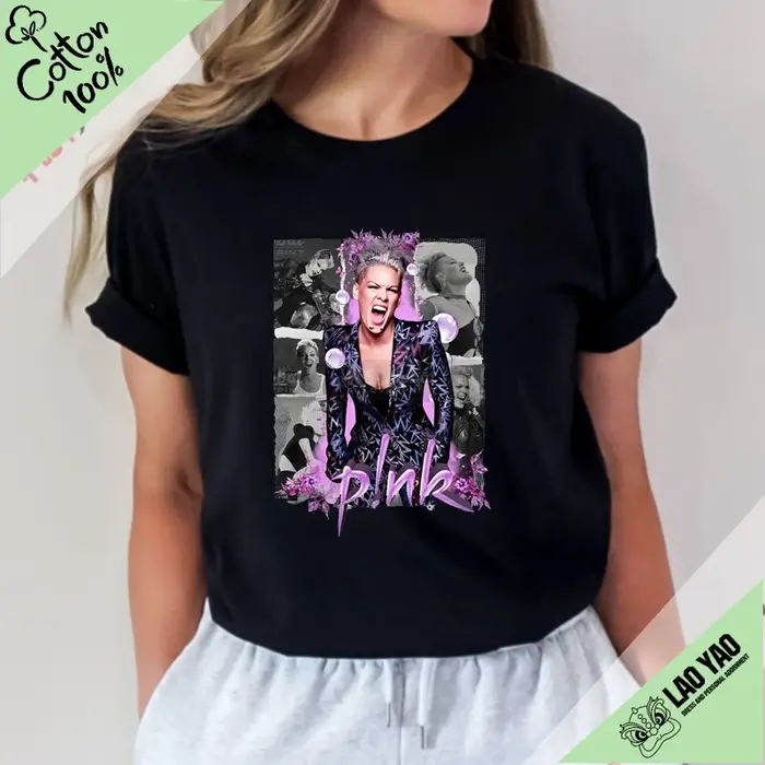 P!nk-T-shirt de festival de musique pour femme, chemise rose Singer Tour, Streetwear, vêtements goth