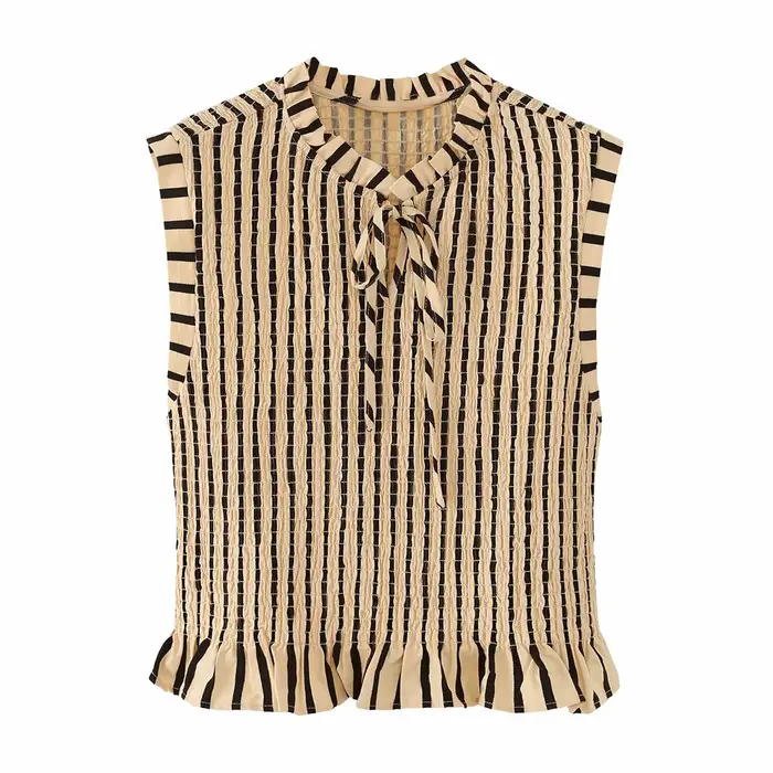 Willshela – débardeur à rayures avec nœud et lacets pour femmes, style vintage, col rond, sans manches, chic, pour dames