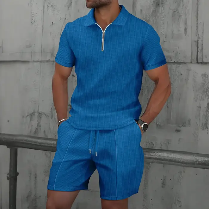 Été hommes sport Polo costume à manches courtes élégant fermeture éclair