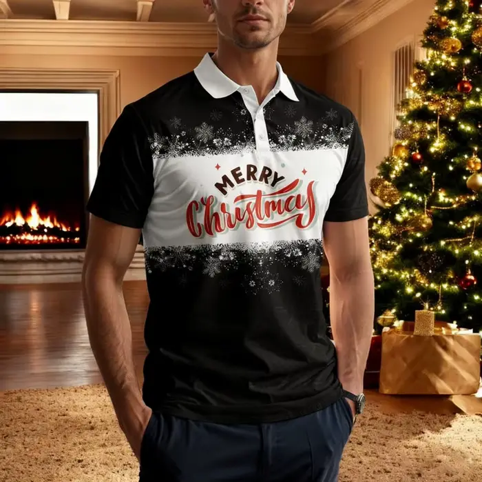 Polo imprimé sur le thème de Noël pour hommes et femmes